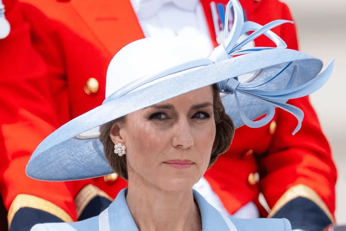 Princess of Wales Kate Middleton seated in a carriage during Trooping the Colour with Prince George, Princess Charlotte and Prince Louis