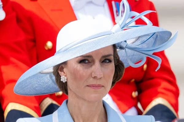 Princess of Wales Kate Middleton seated in a carriage during Trooping the Colour with Prince George, Princess Charlotte and Prince Louis