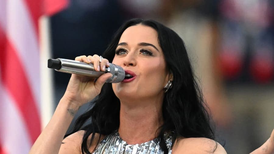 Katy Perry performing on stage at the Los Angeles Coliseum during the 2026 FIFA World Cup opening ceremony