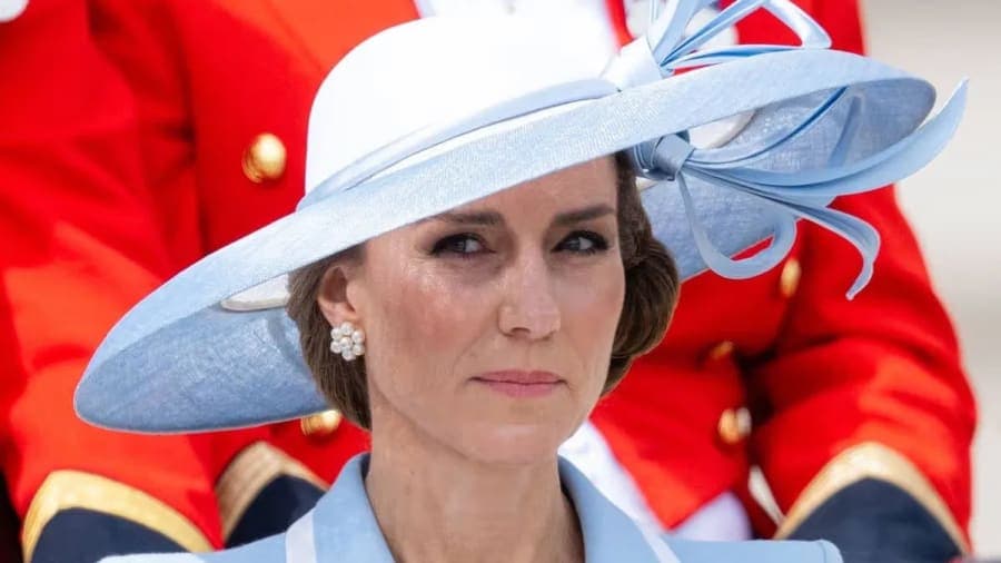 Princess of Wales Kate Middleton seated in a carriage during Trooping the Colour with Prince George, Princess Charlotte and Prince Louis