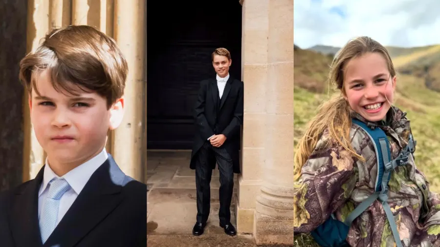 A teenage boy dressed in a black tailcoat, waistcoat, pinstriped trousers and white stiff collar stands with a man and a woman, both smartly dressed, in what appears to be an outdoor setting at a traditional British school